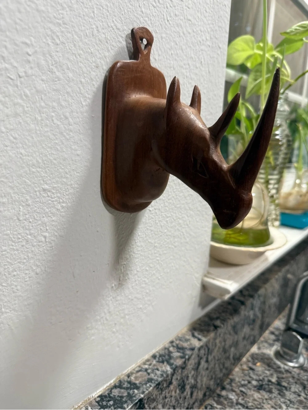 Wooden Rhinoceros Wall Plaque Key Mount